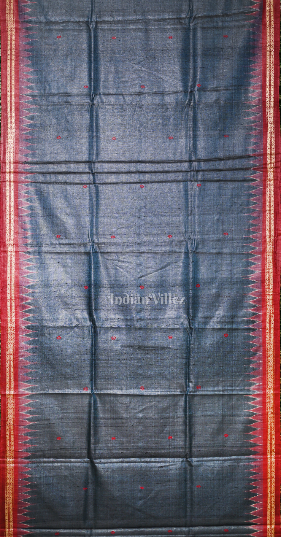 Grey Red Pasapali Border Fine Gopalpur Tussar Silk Saree
