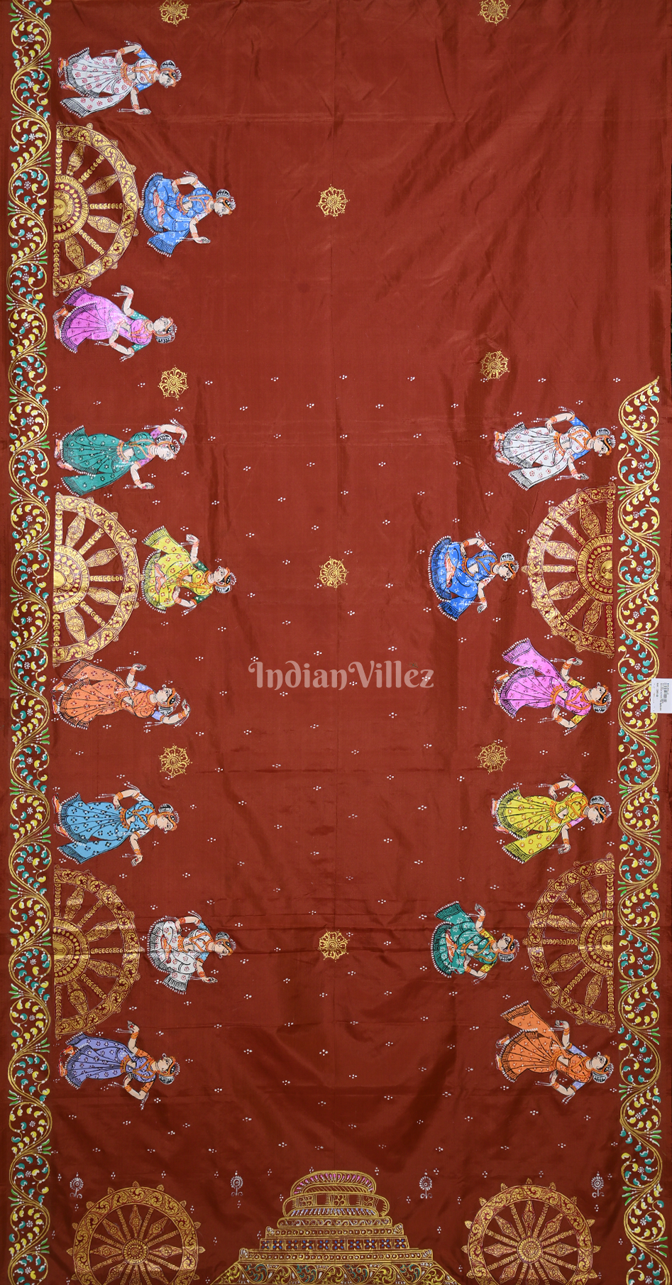 Maroon Peach Nartaki Konark Temple Hand-Painted Pattachitra Saree