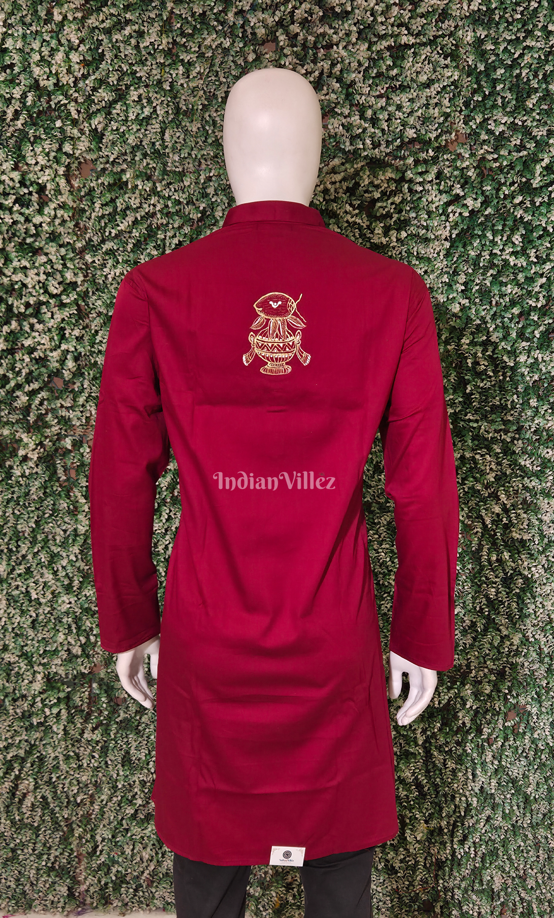Maroon Kandarpa Hati (Elephant) Hand-Painted Pattachitra Kurta (Mulberry Silk) 

