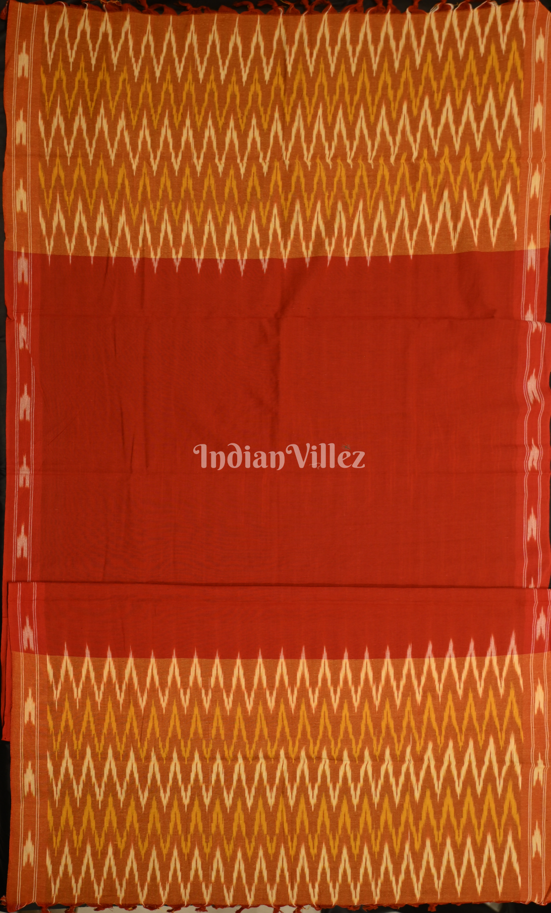 Orange Yellow Red Pochampally Ikat Cotton Unstitched Suit Sets 