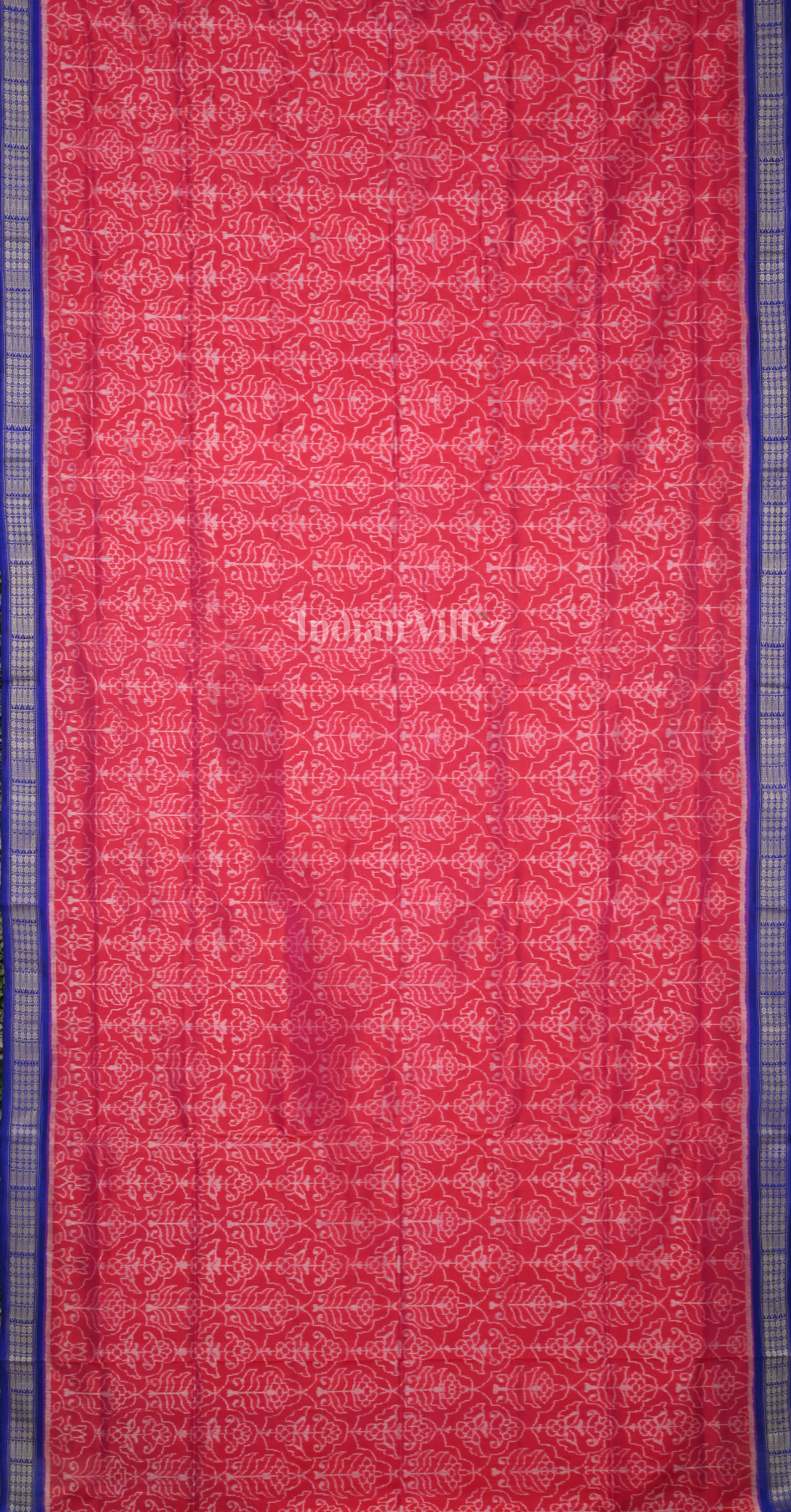 Red Blue Tree of Life Motif Odisha Ikat Sambalpuri Silk Saree