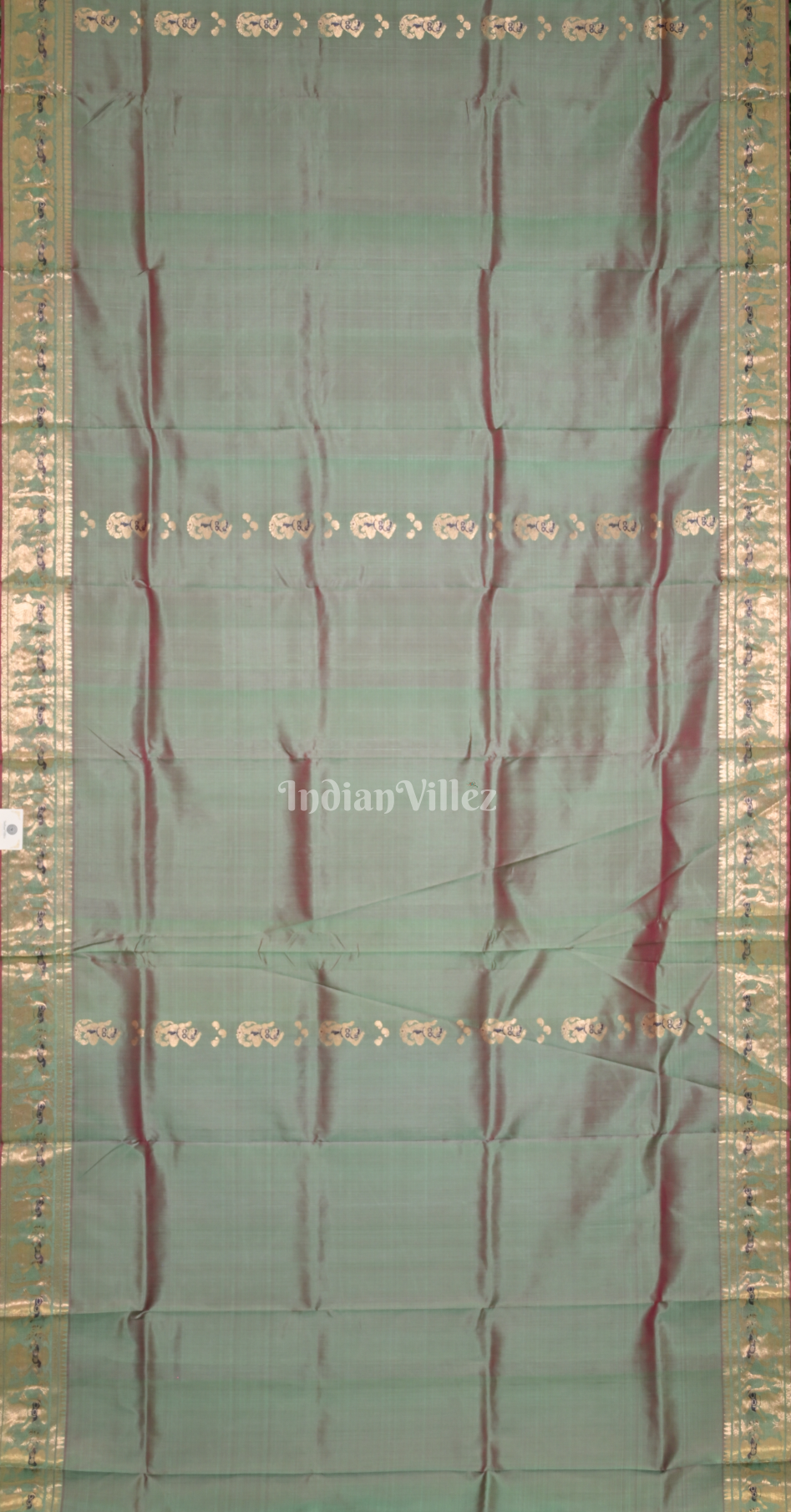 Sage Green Golden Handwoven Baluchari Silk Saree 