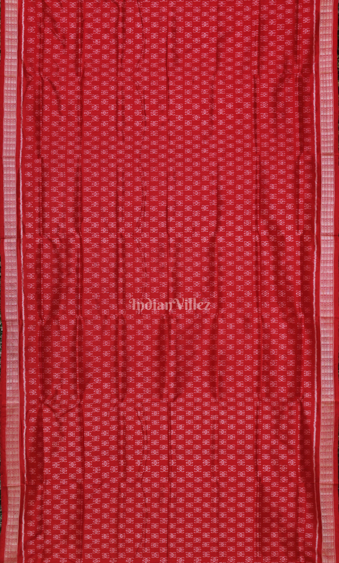 Red  Odisha Ikat Sambalpuri Silk Saree with Boita Bandana Anchal