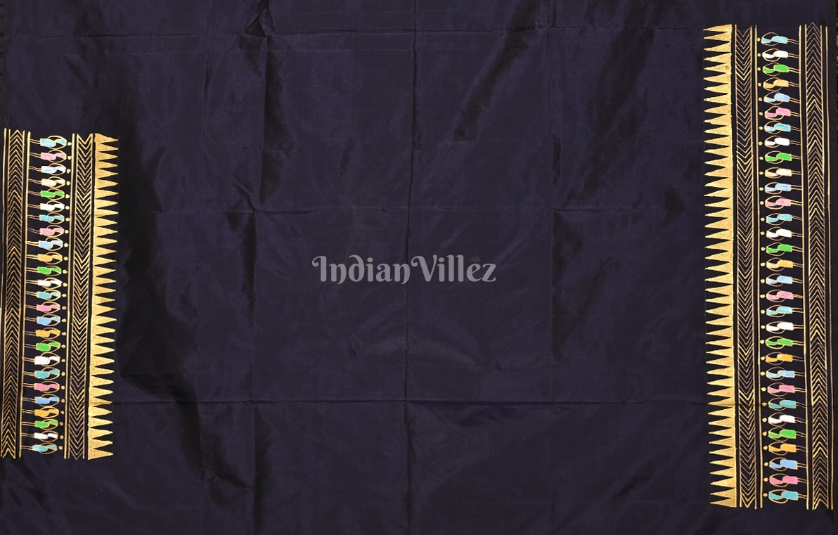 Navy Blue Saura Tribal Art Hand-Painted Pattachitra Saree(Pre Order)