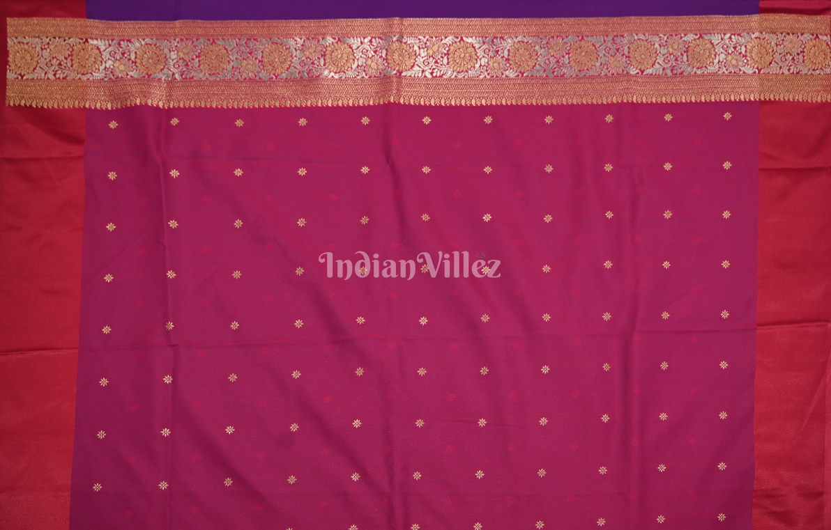 Purple Magenta Soft Silk Floral Butta Saree 