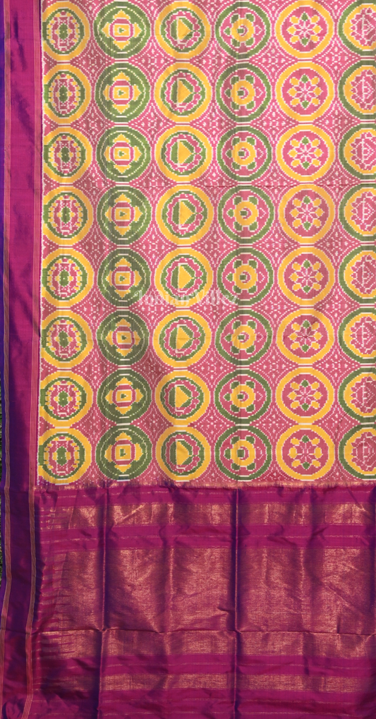 Light Pink Purple Pochampally Ikat Silk Saree 