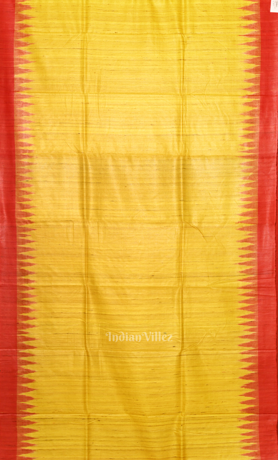Yellow Red Gopalpur Tussar Silk Saree with Blue Border & Anchal
