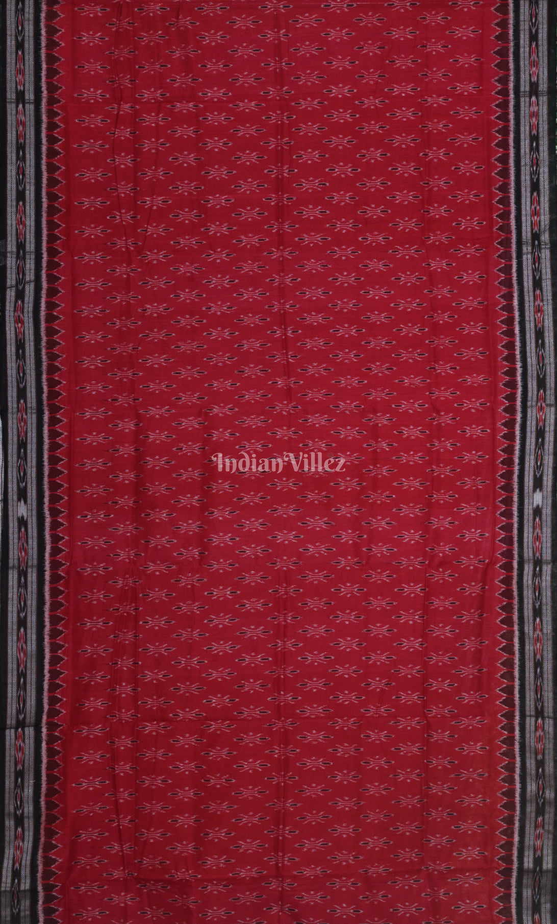 Red Black Odisha Ikat Maniabandha Cotton Saree 