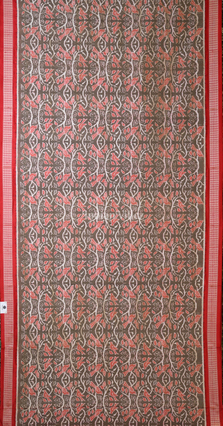 Grey Red Bird Motif Odisha Ikat Sambalpuri Silk Saree 