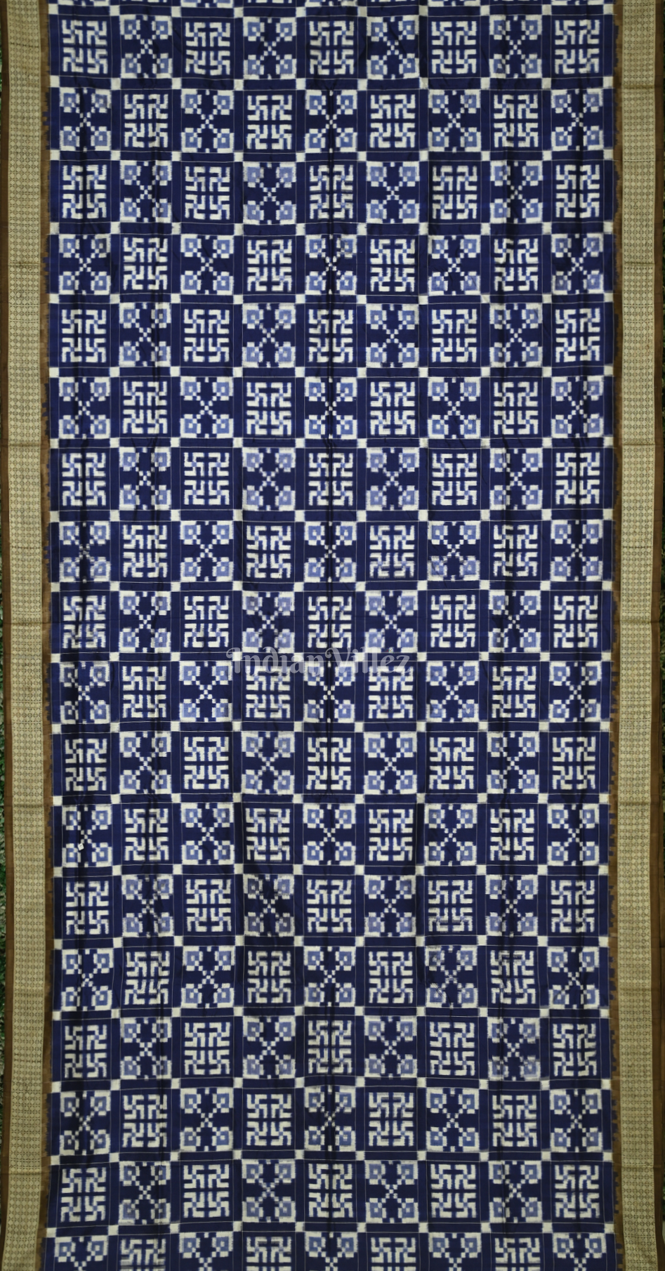 Blue Brown Telia Rumal Theme Odisha Ikat Sambalpuri Silk Saree
