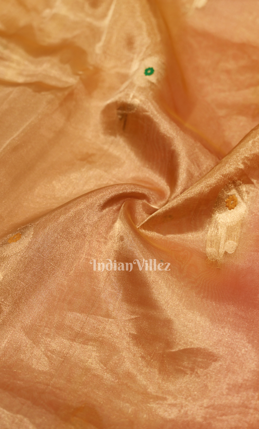  Rust Orange Golden Pure Organza Kora Banarasi Silk Saree 
