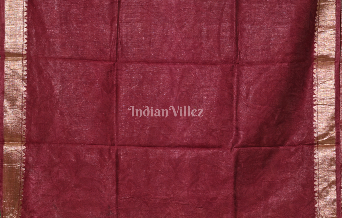 Green Maroon Screen Printed Cotton Saree 