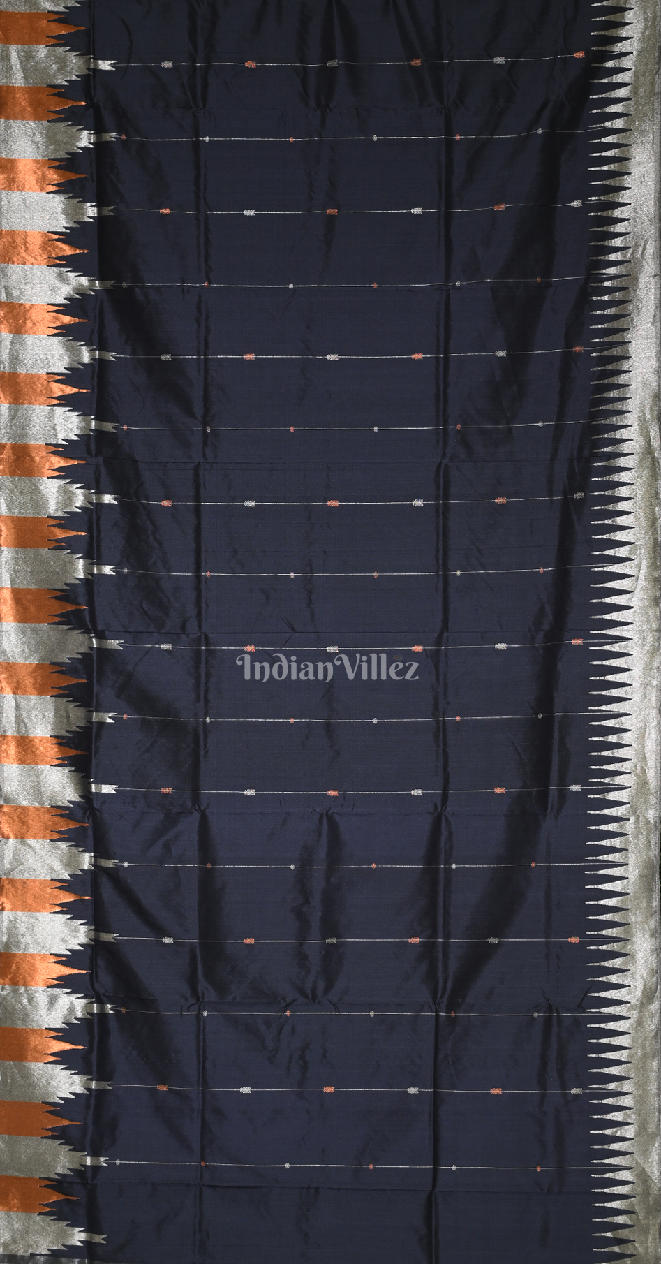 Navy Blue Silver Half Tissue Sambalpuri Silk Saree with Nartaki Anchal