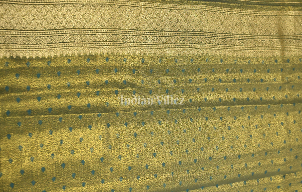 Light Orange Green Dual Tone Brocade Pure Kanjivaram Tissue Silk Saree