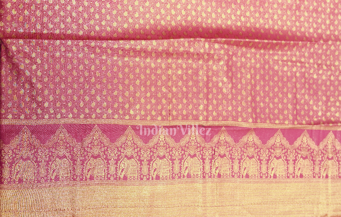 Rani Pink Pure Kanjivaram Tissue Silk Saree with Brocade Work