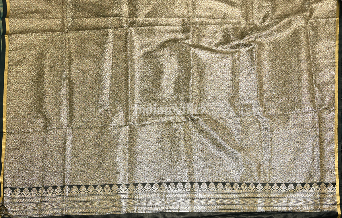 Bottle Green Mashru Satin Banarasi Silk Saree