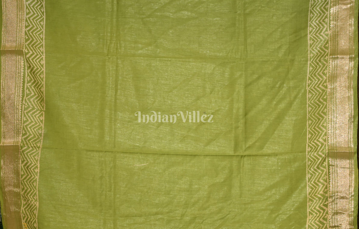 Mehendi Green Block Printed Cotton Saree