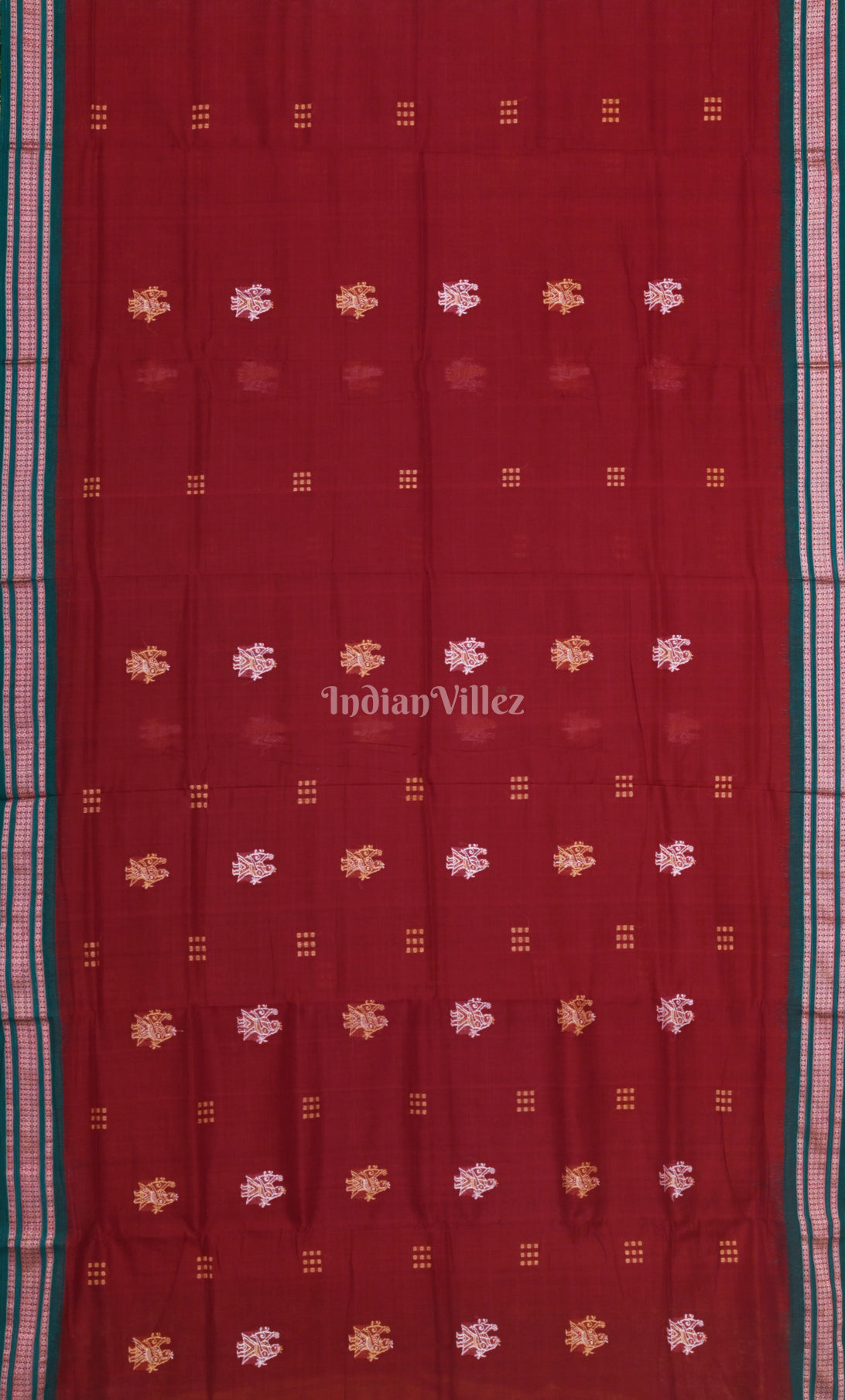 Red Green Dual Tone Doll Theme Odisha Ikat Bomkai Cotton Saree 