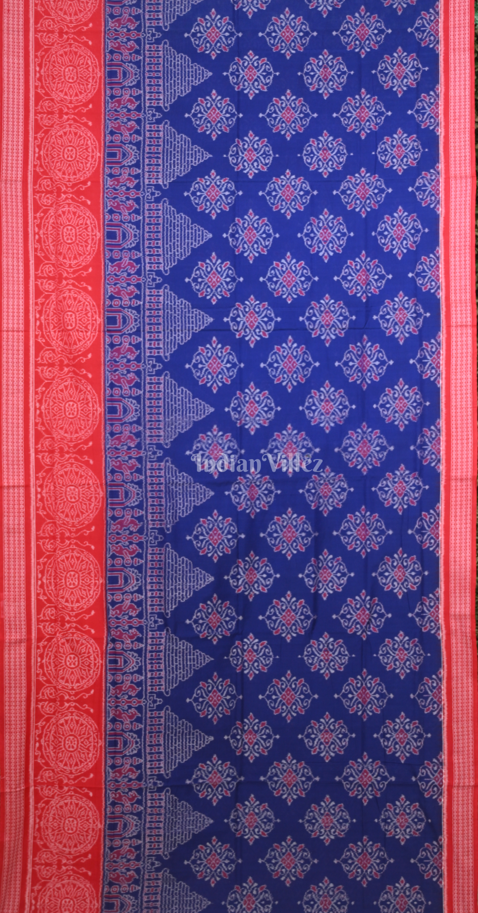 Blue Red Konark Temple Chakra Odisha Ikat Sambalpuri Cotton Saree
