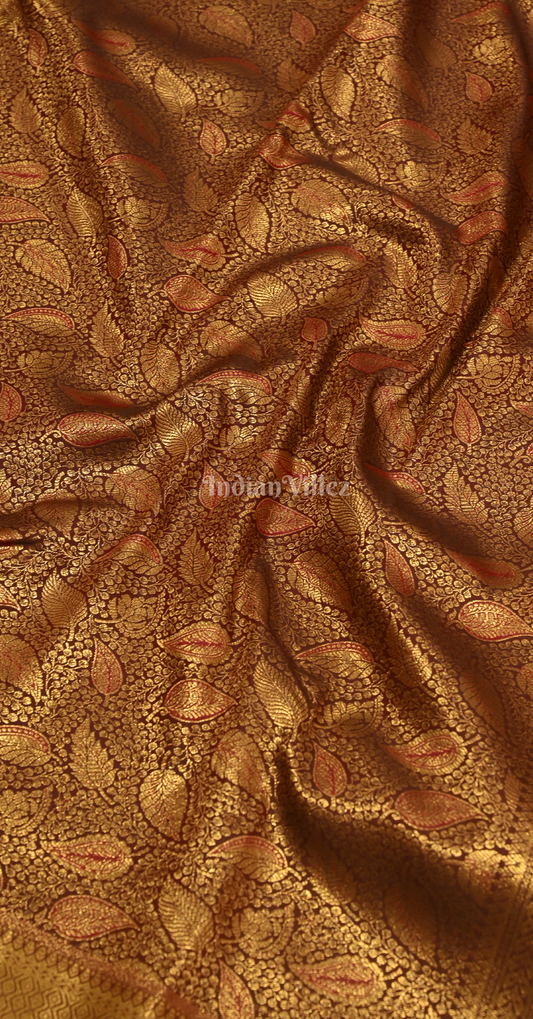 Dark Maroon Paisely Pure Brocade Kanjivaram Silk Saree 