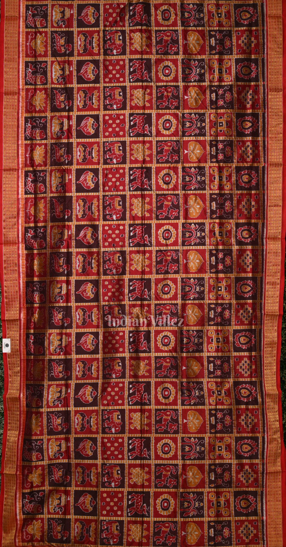 Coffee Maroon Nabakothi Odisha Ikat  Half Tissue Sambalpuri Silk Saree 