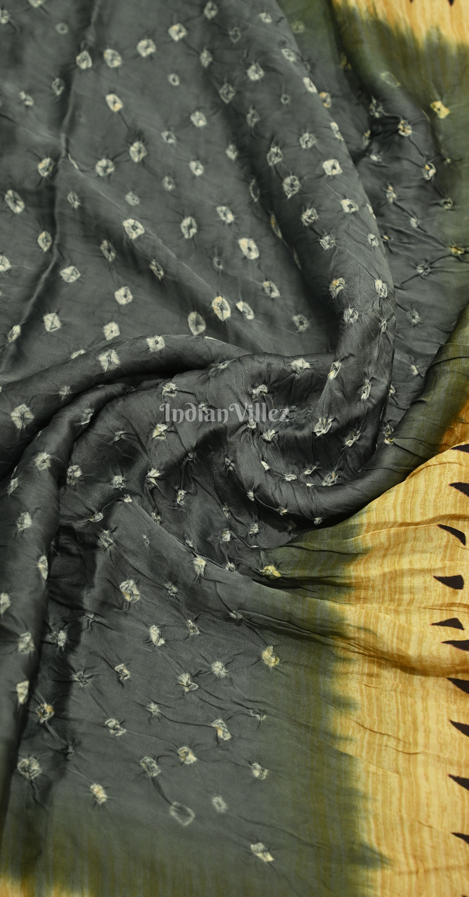 Grey Yellow Bandhej Gharchola Gaji Silk Saree with Zari Work 