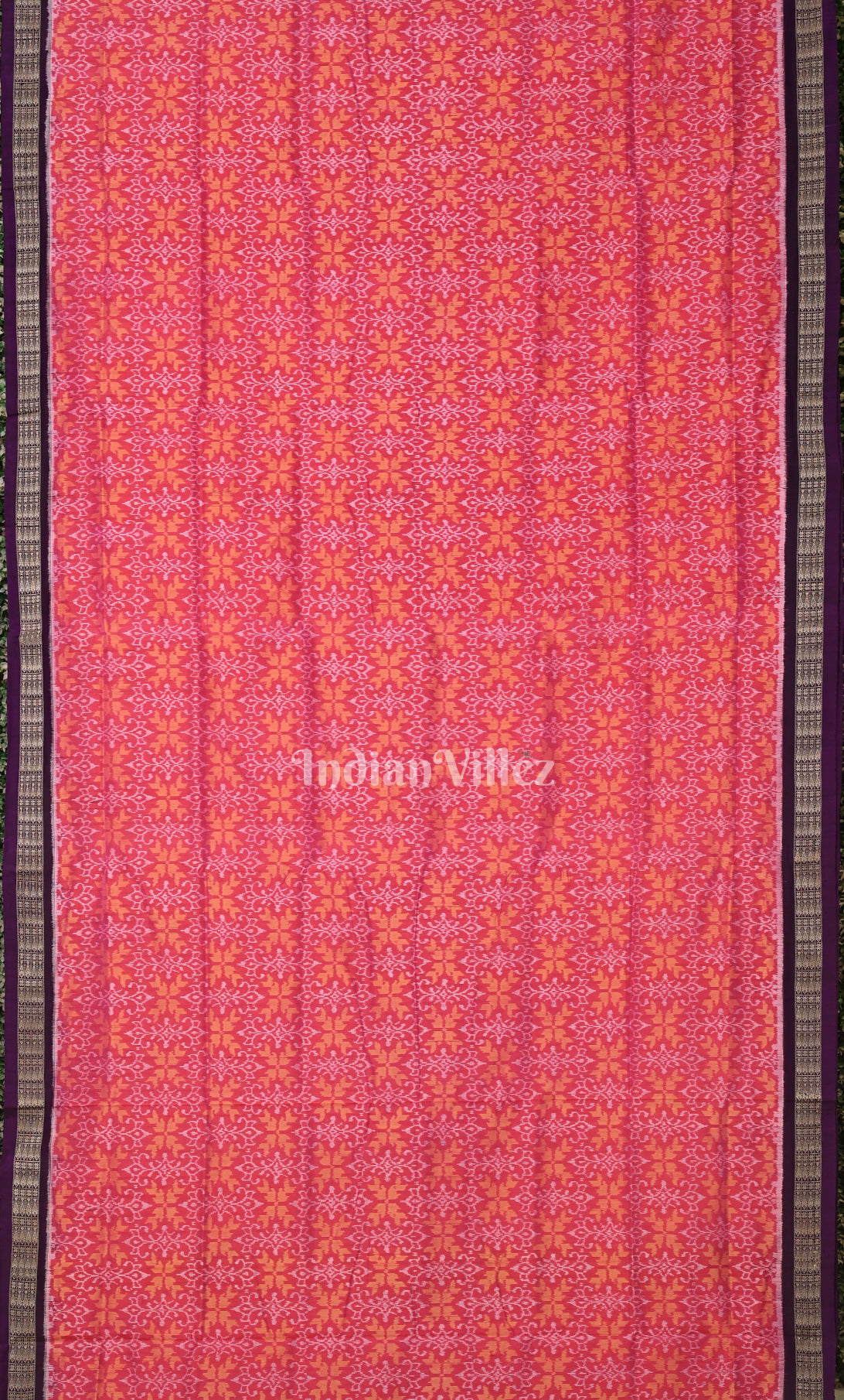Pink Purple Flower Motif Odisha Ikat Sambalpuri Silk Saree 
