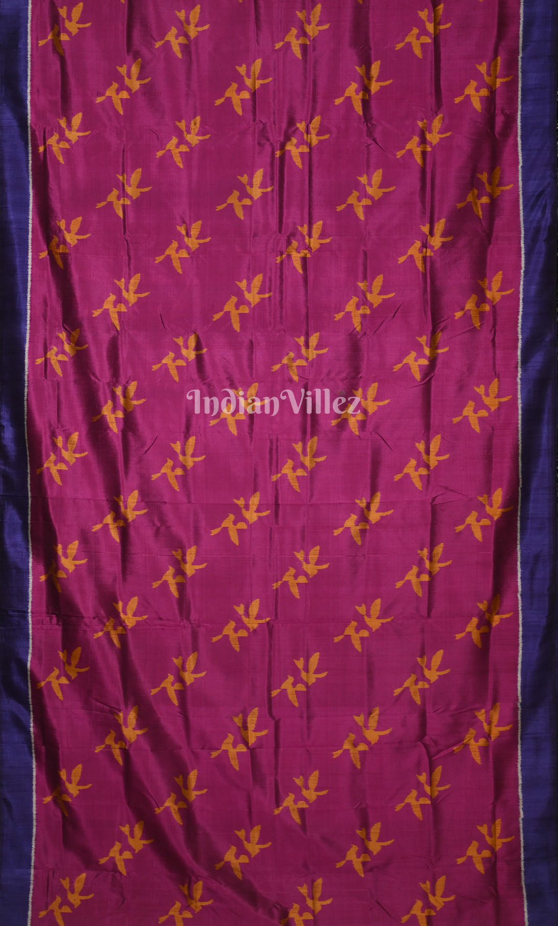 Rani Pink Blue Bird Motif Odisha Ikat Contemporary Designer Silk Saree 