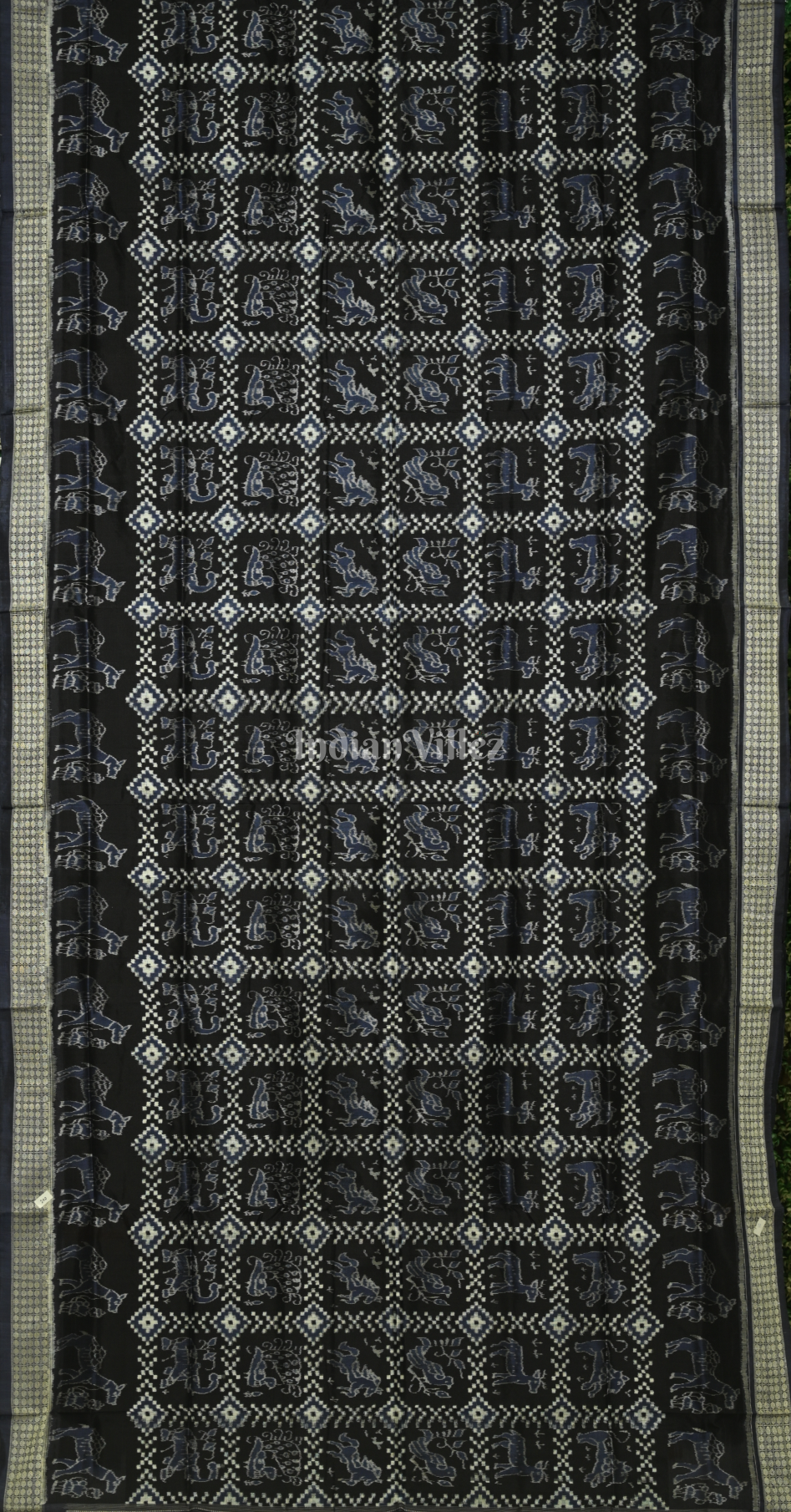 Black White Telia Rumal Odisha Ikat Sambalpuri Silk Saree