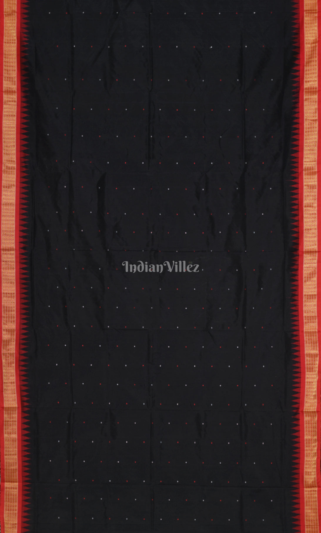 Black Red Buti Odisha Ikat Bomkai Half Tissue Silk Saree