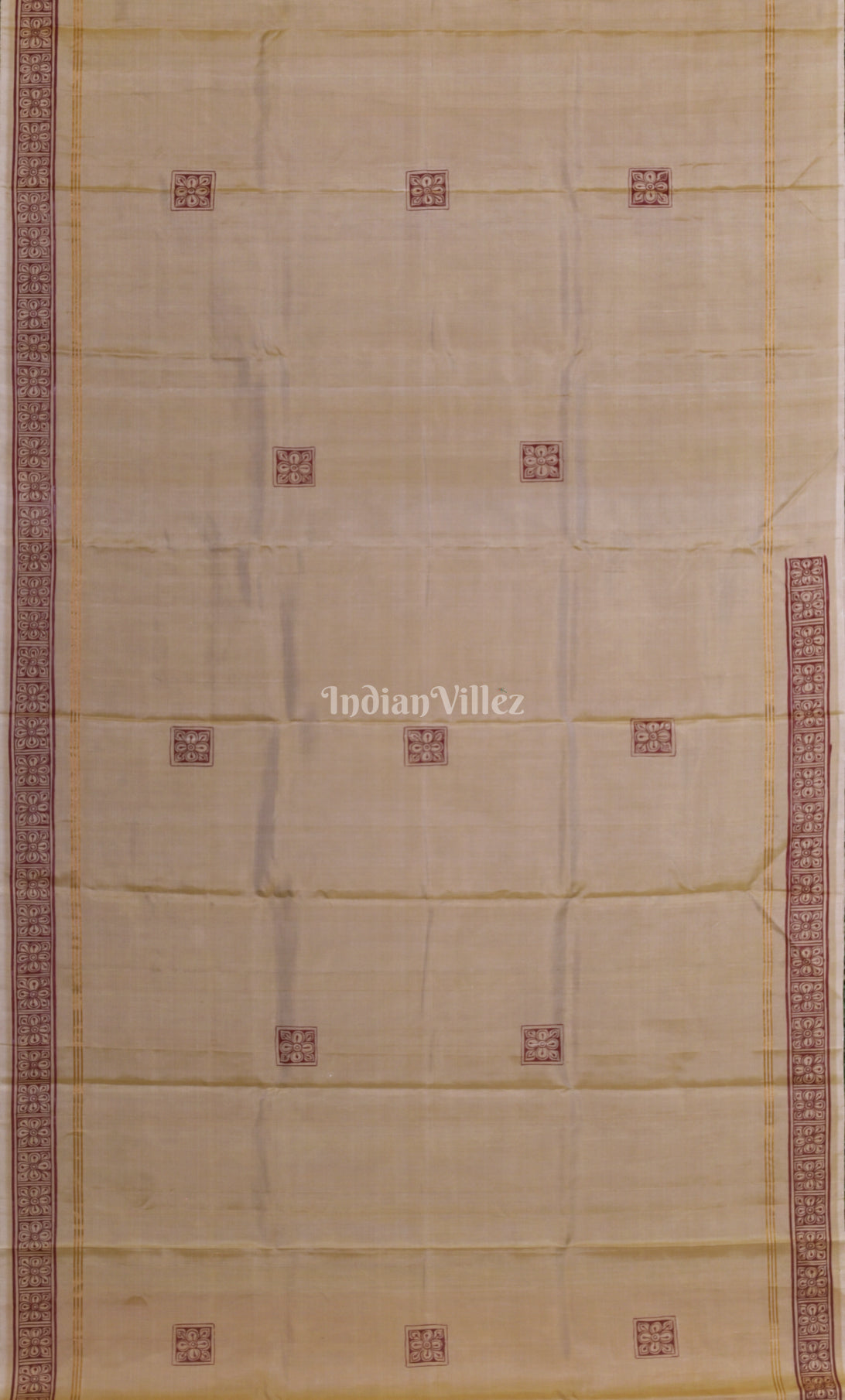 Pastel Beige Yellow Ramayan Theme Hand-Painted Pattachitra Saree 