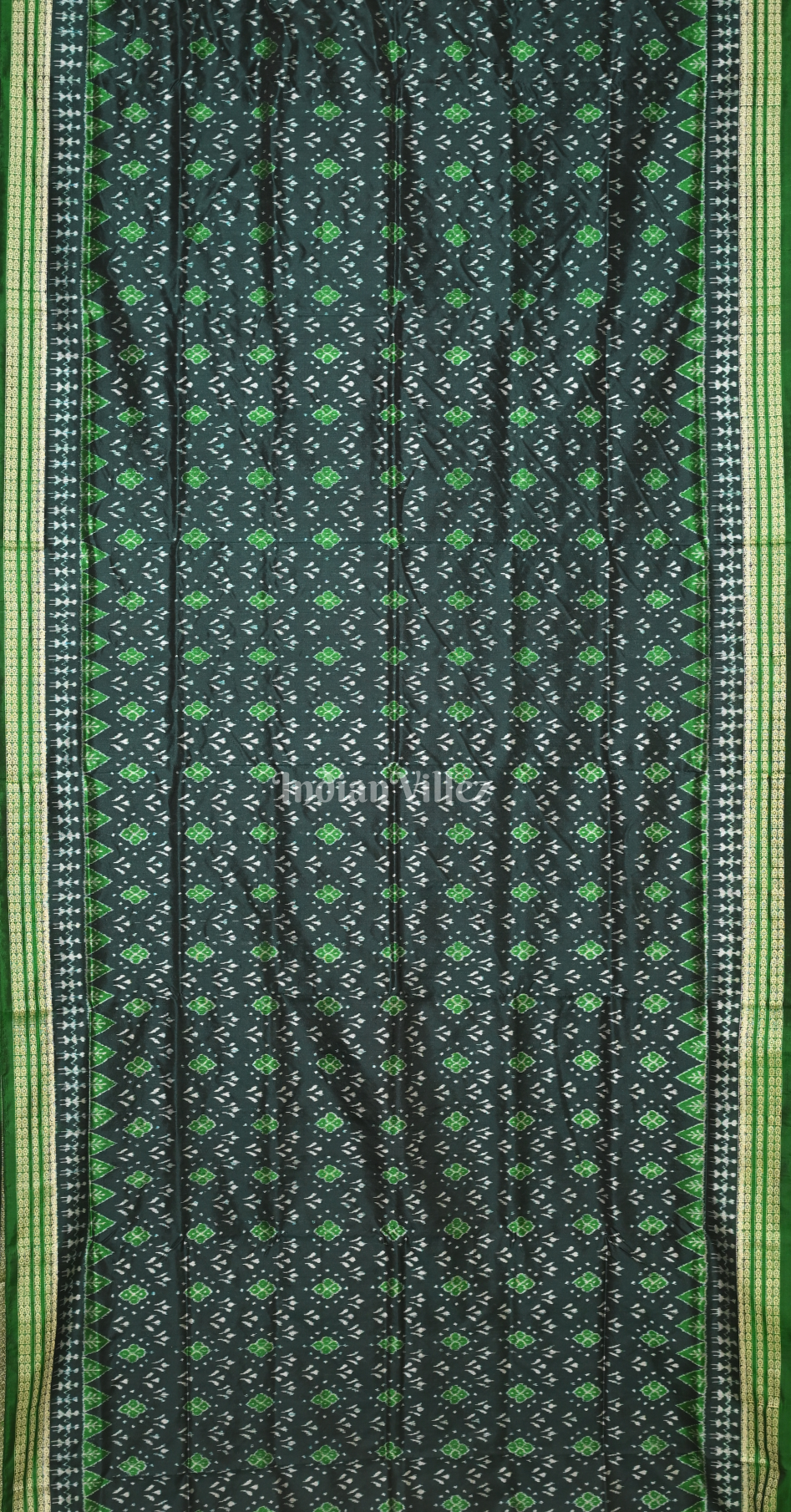 Bottle Green Black Tribal Motif Odisha Ikat Sambalpuri Silk Saree 