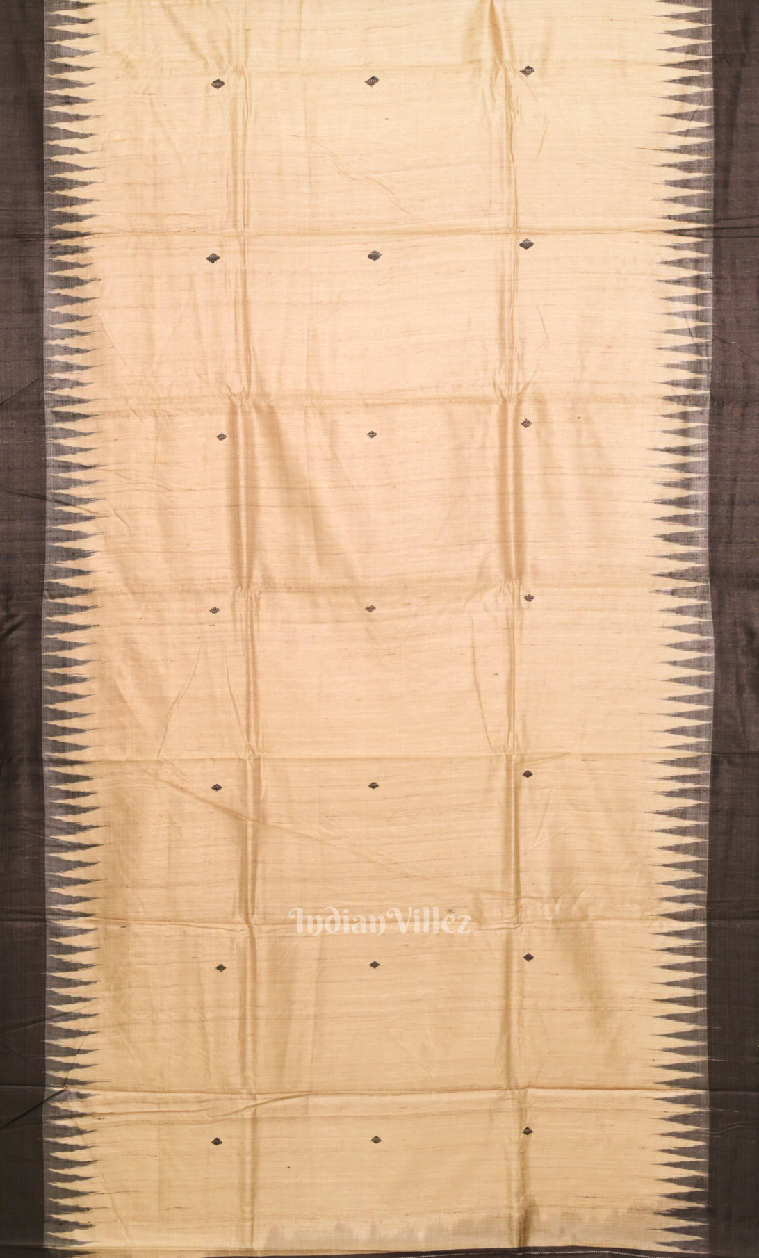 Beige Black Gopalpur Tussar Silk Saree with Fish Motif Anchal