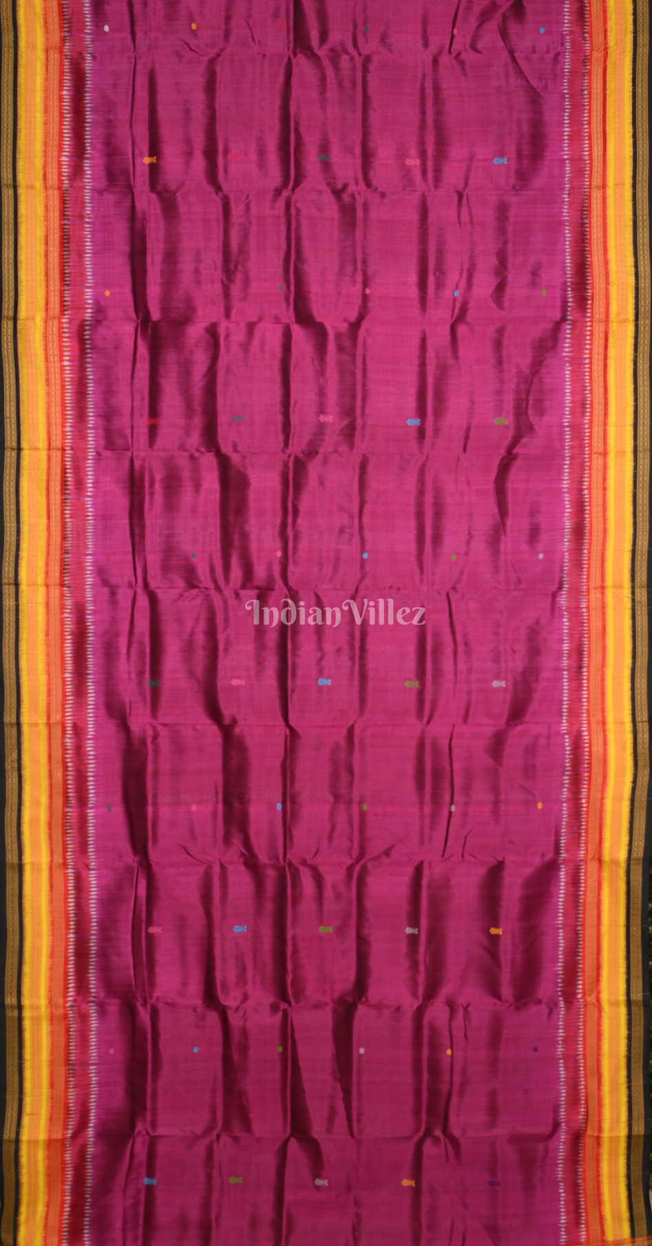 Magenta Pink Fish Motif Kathiphera Odisha Ikat Khandua Silk Saree 