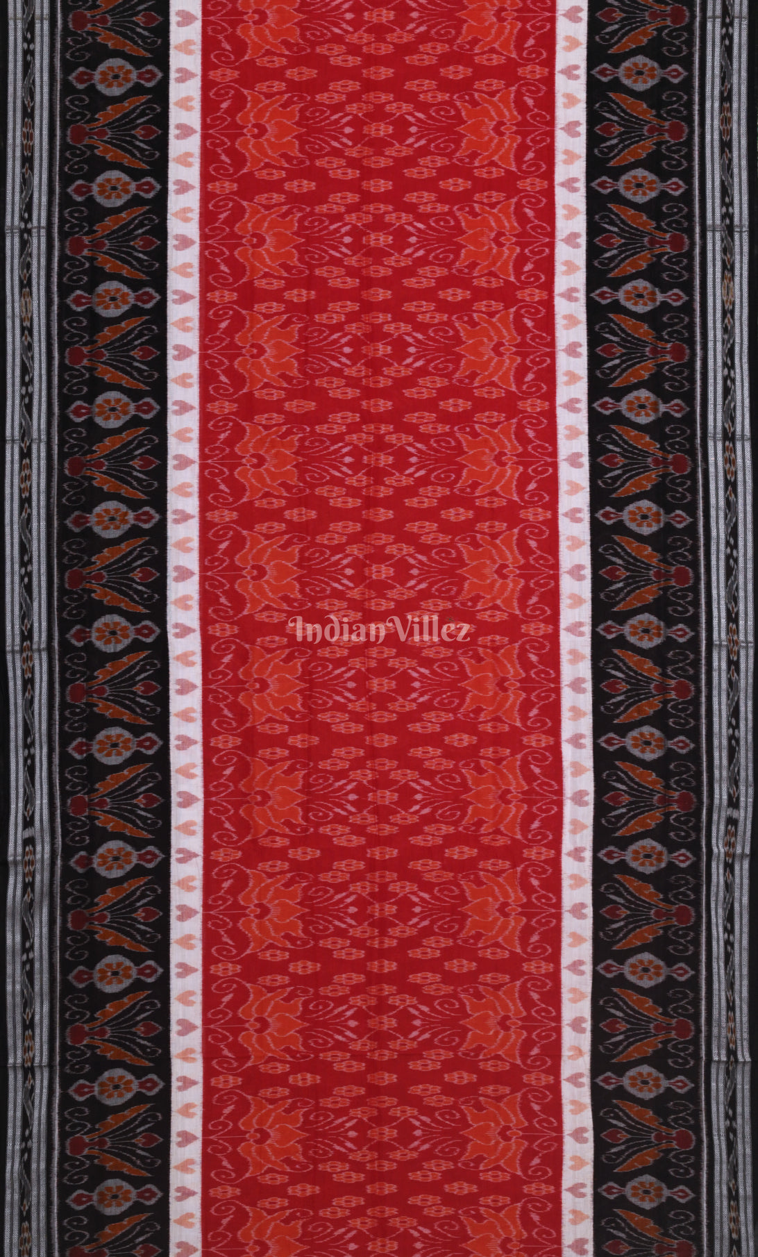 Red Black Flower Motif Odisha Ikat Sambalpuri Cotton Saree
