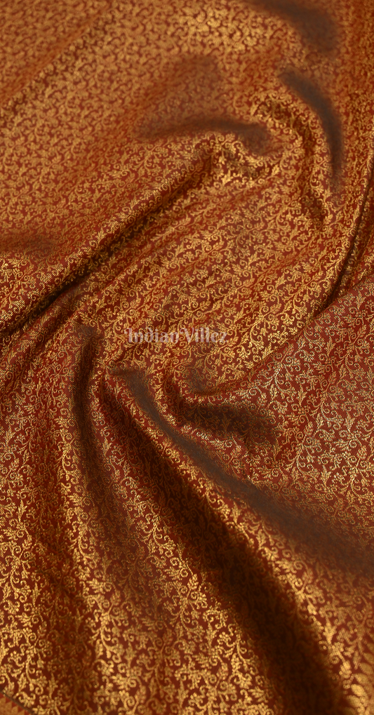  Dark Maroon Floral Pure Brocade Kanjivaram Silk Saree 