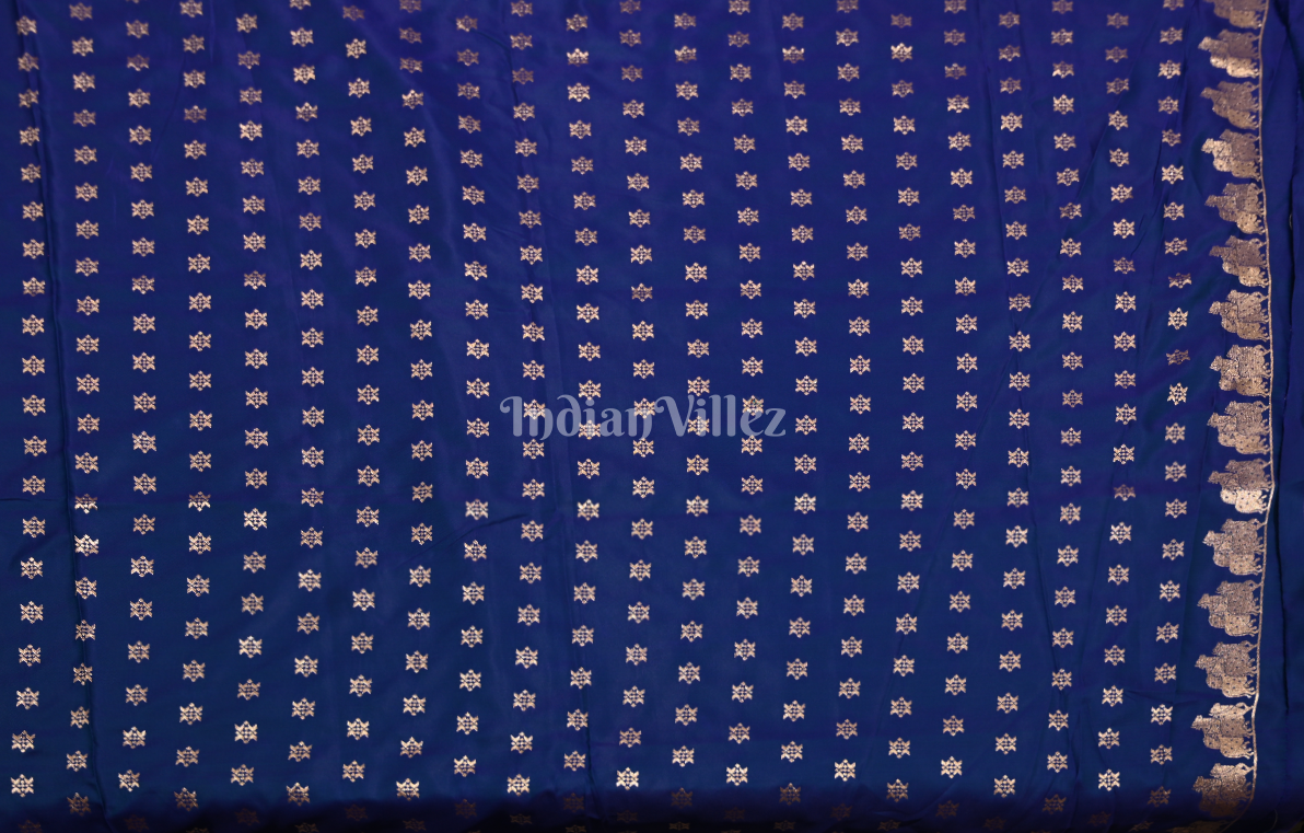 Blue Mashru Satin Banarasi Silk Saree with Pichwai Motif