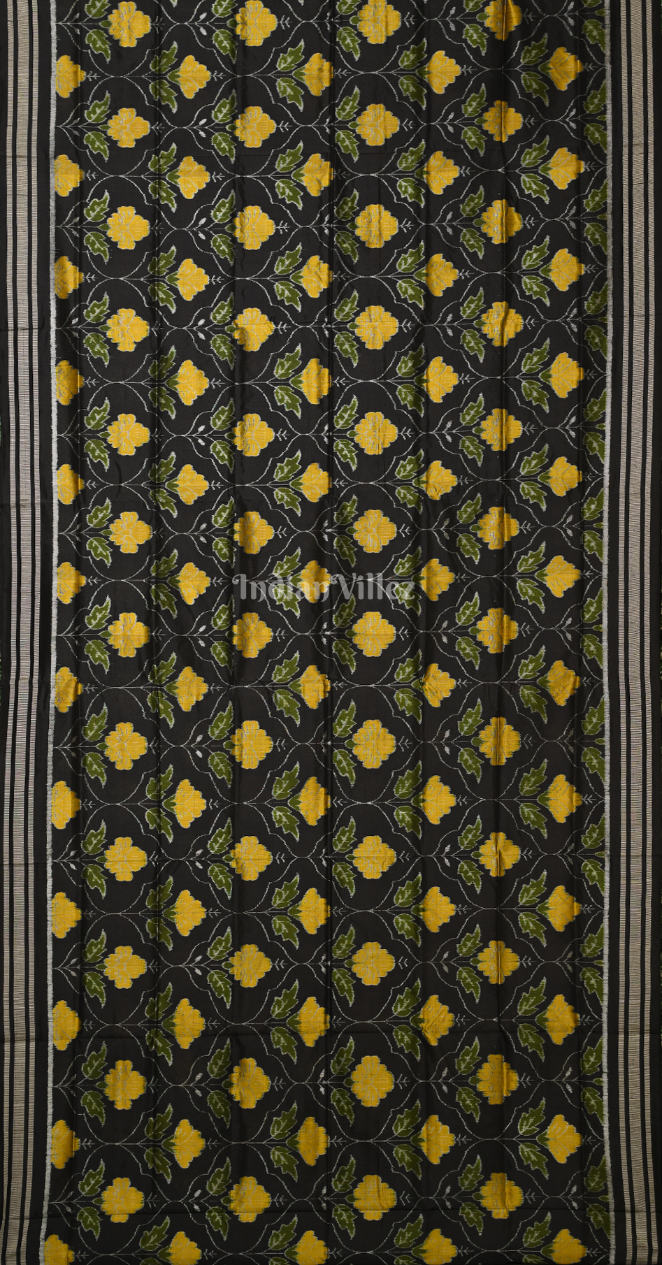 Black Yellow Mandaar Design Odisha Ikat Sambalpuri Silk Saree
