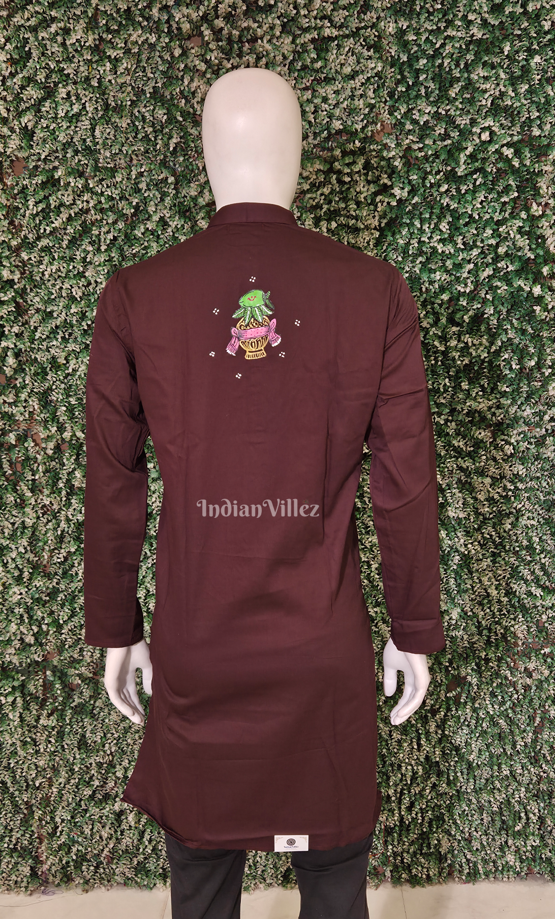 Coffee Kandarpa Hati (Elephant) Hand-Painted Pattachitra Kurta