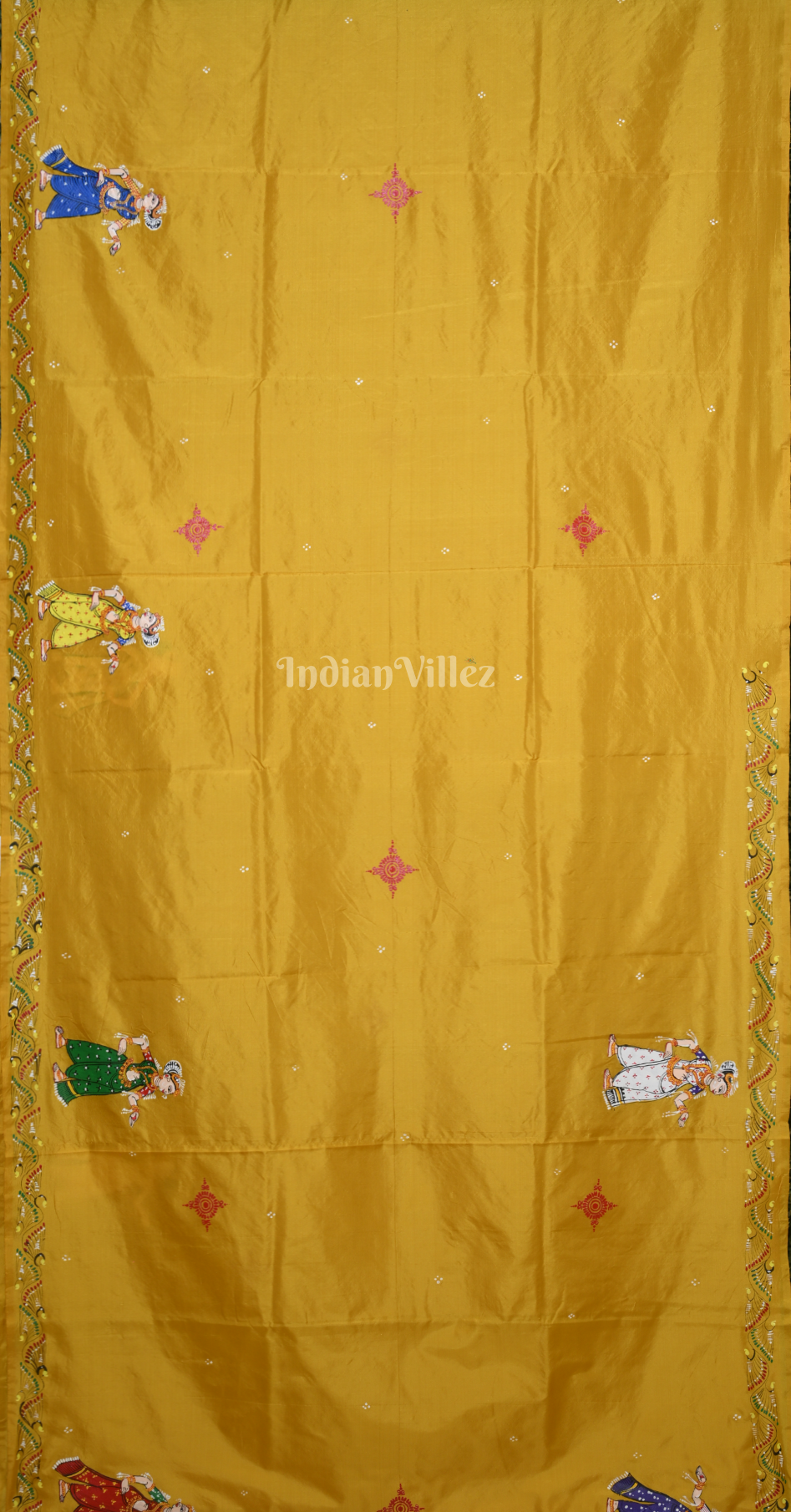 Mustard Yellow Vat Savitri Theme  Hand-Painted Pattachitra Saree