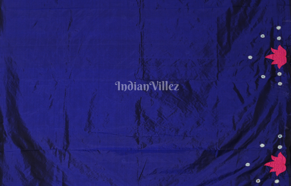 Royal Blue Hand Embroidered Applique Work Saree