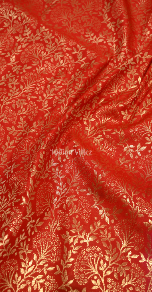 Red Pure Brocade Kanjivaram Silk Saree with Temple & Kalash Motif Anchal