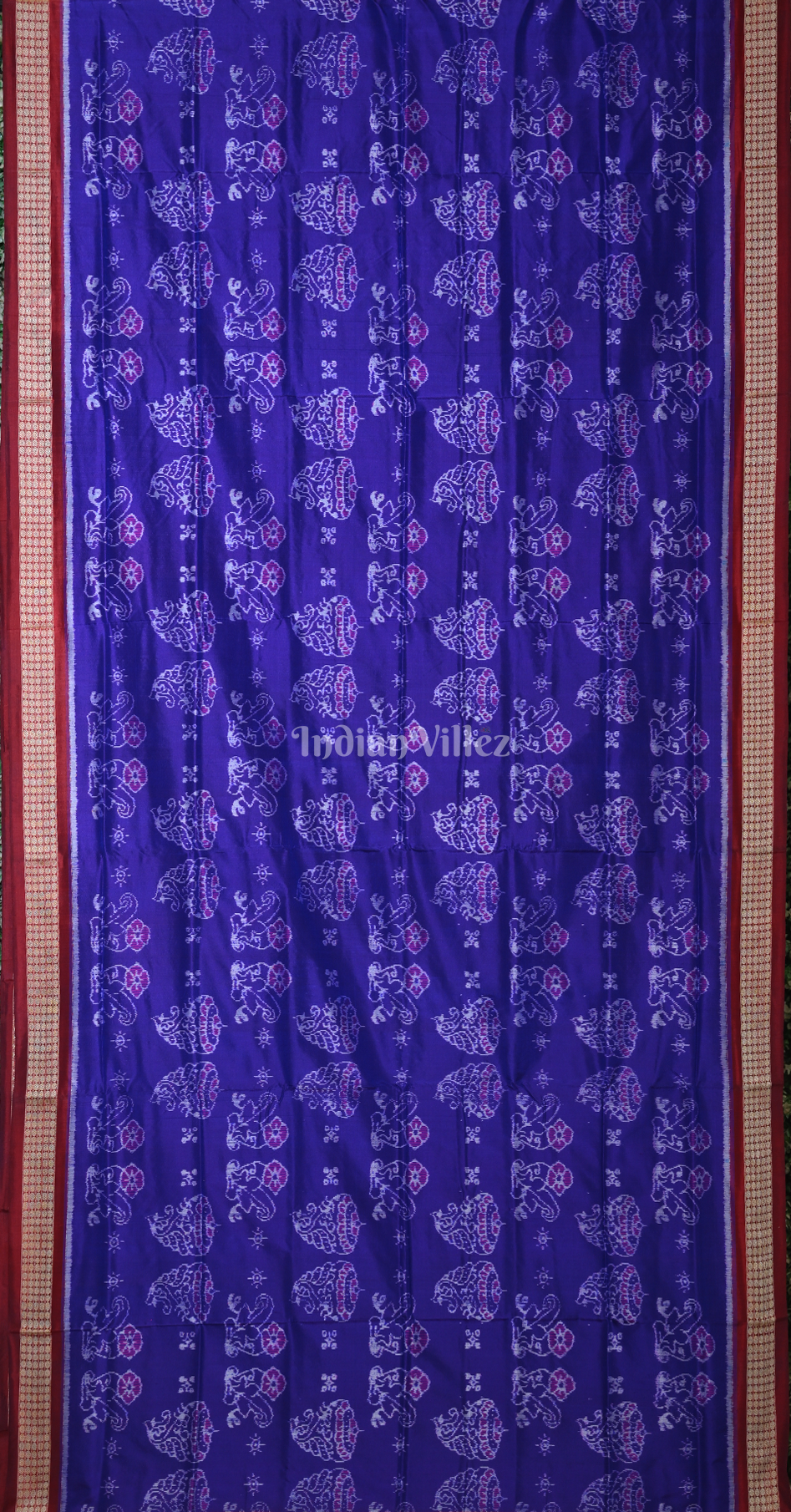 Blue Maroon Jhoti Theme Odisha Ikat Sambalpuri Silk Saree 