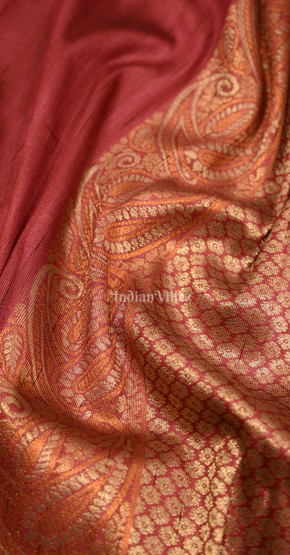 Cherry Red Tussar Silk Banarasi Saree 