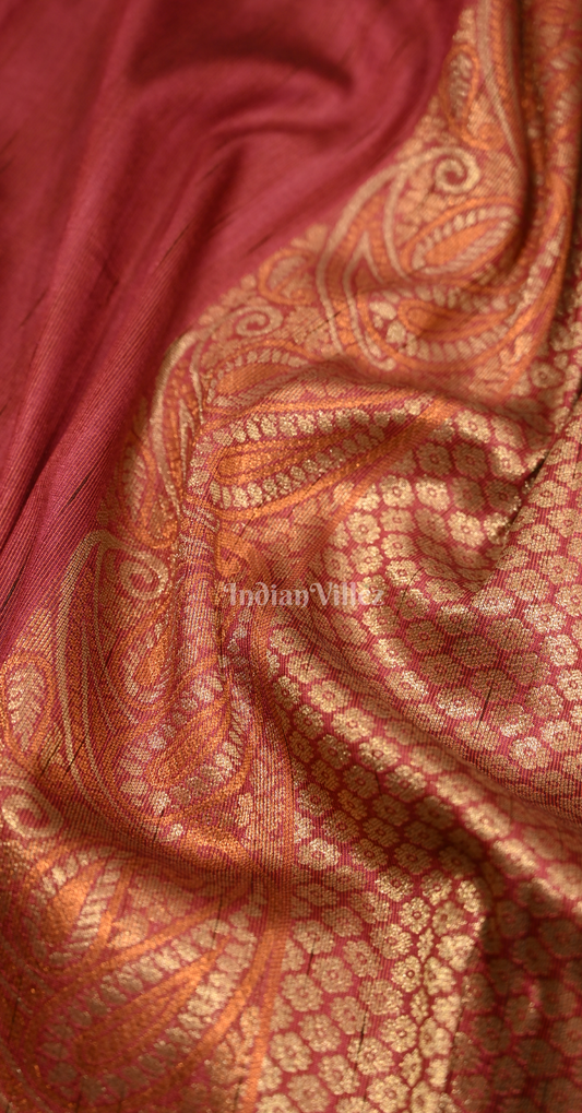 Cherry Red Tussar Silk Banarasi Saree 