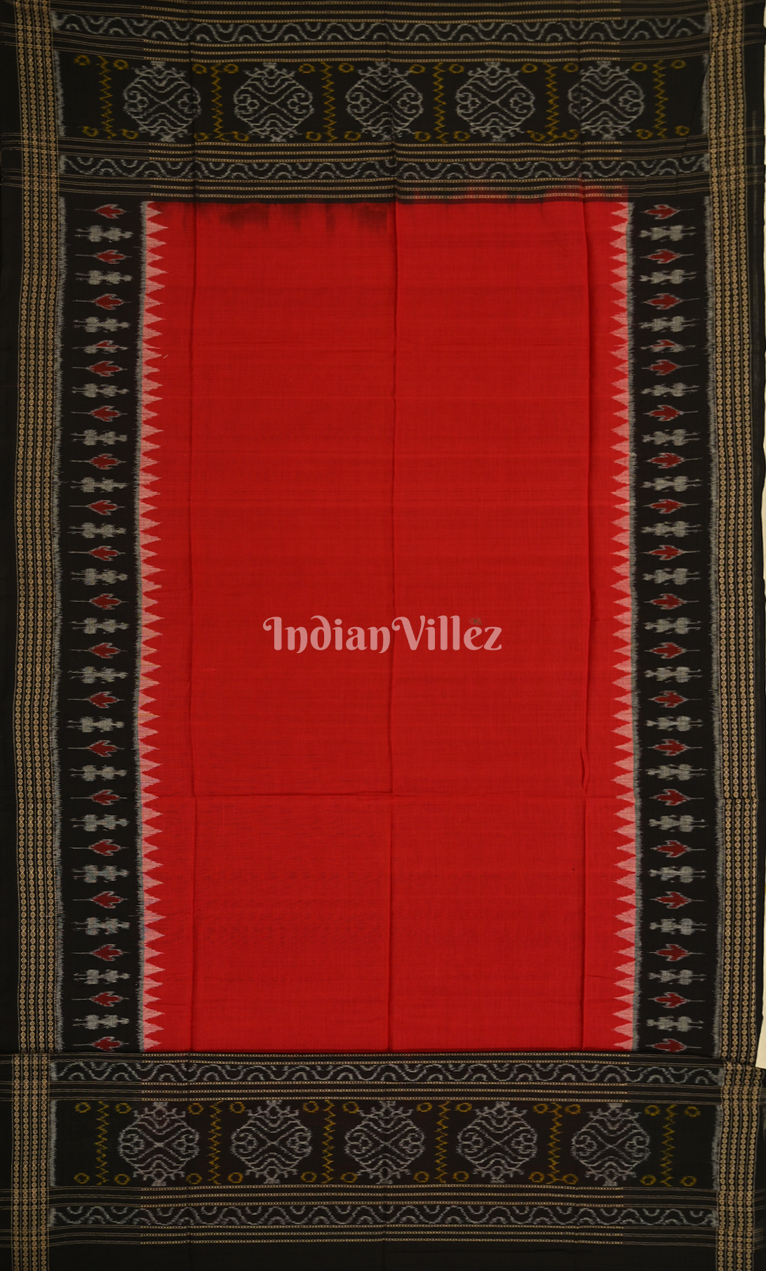 Off White Red Waves Design Odisha Ikat Sambalpuri Dress Set & Dupatta