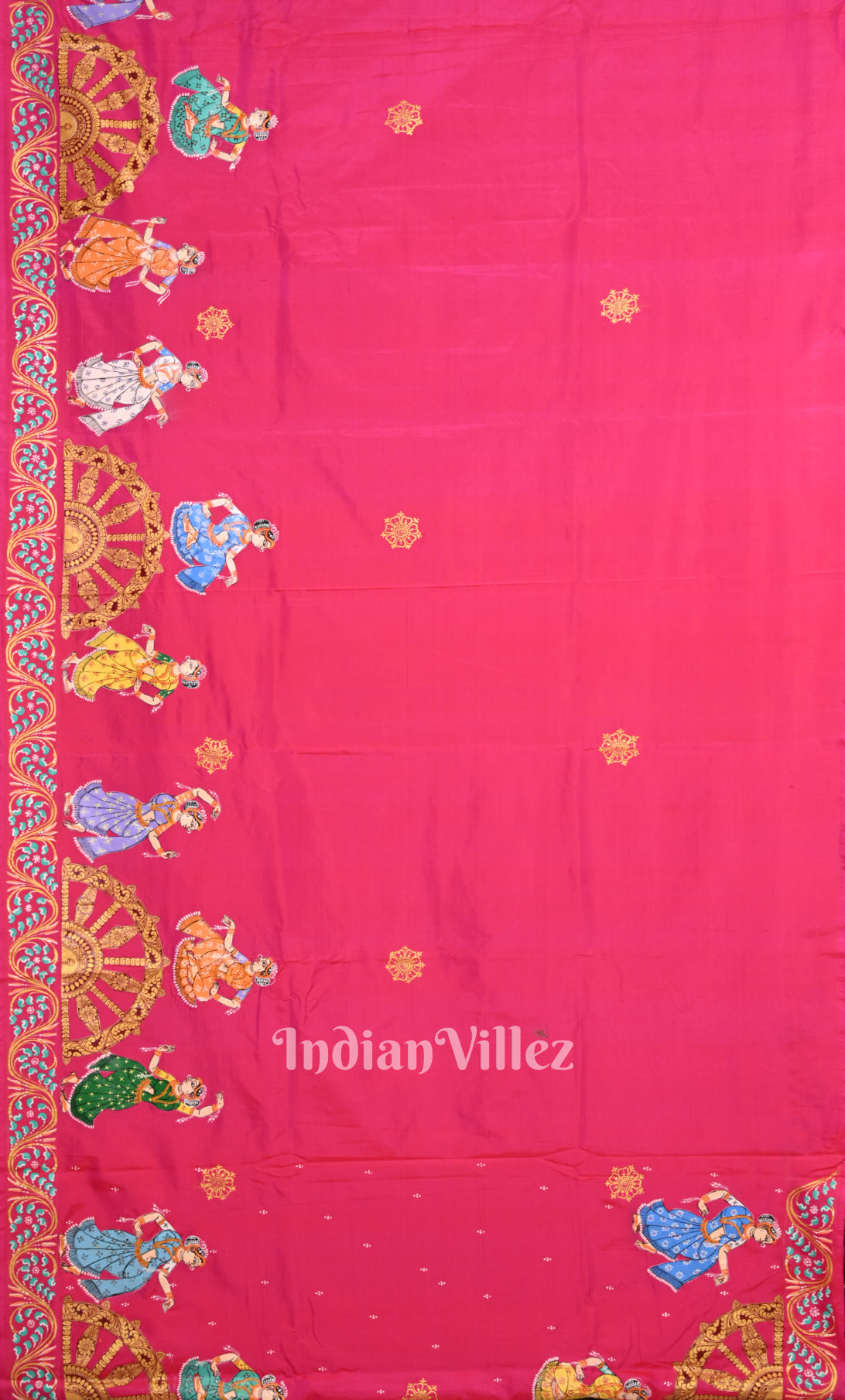 Rani Pink Purple Nartaki Konark Temple Hand-Painted Pattachitra Saree