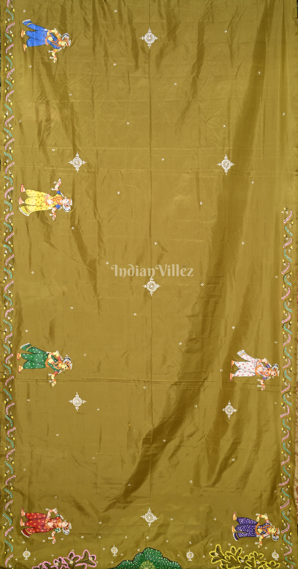 Mehendi Green  Nauka Vihar Hand-painted Pattachitra Saree 