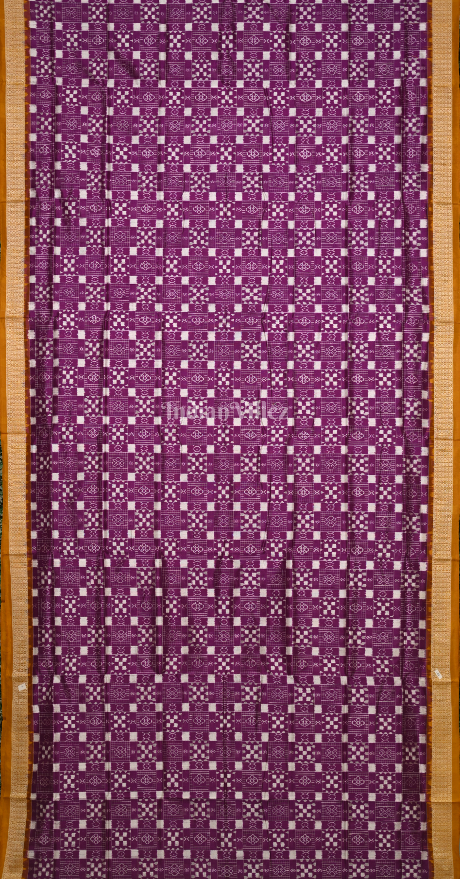 Purple Mustard Yellow Body Paspali Odisha Ikat Sambalpuri Silk Saree