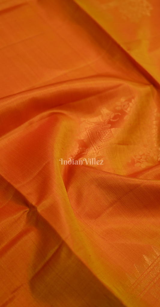 Orange Golden Zari Pure Kanjivaram Soft Silk Saree 